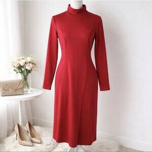 The TOG Shop Red Maxi Dress Small Mock Neck Long Sleeve Minimalist Elegant